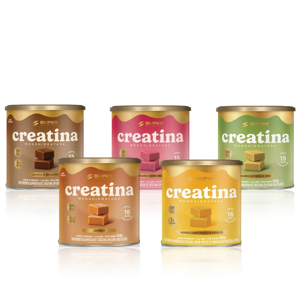 Creatine Monohydrate Bites in Strawberry, Brigadeiro, Caramel, Passion Fruit Mousse and Lemon Pie
